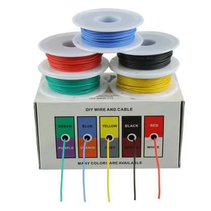 16-30AWG Silicone Tinned Copper DIY Wire, 5 Colors, 5-20 Meters per Roll, Stranded Electronic Cable