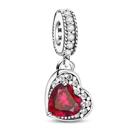 925 Sterling Silver Pink Heart Charm - Zircon Love Pendant Bead for DIY Bracelets, Bangles & Women’s Jewelry