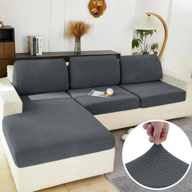 Elastic Jacquard Sofa Cover – Solid Grey Washable Seat Cushion Slipcover Furniture Protector for Sectional Living Room Sofa