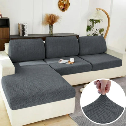Elastic Jacquard Sofa Cover – Solid Grey Washable Seat Cushion Slipcover Furniture Protector for Sectional Living Room Sofa