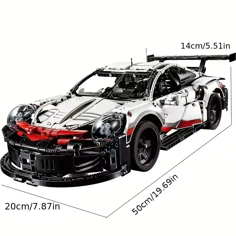 911RSR 1580PCS RC Racing Car Building Set – Technical Model with LED Lights, MOC Bricks Adult Toy Gift