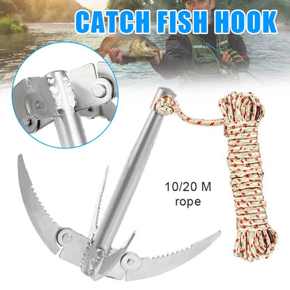 Outdoors Grappling Hook Survival Tool with Rope – Folding Boat Anchor for Canoes & Fishing Supplies