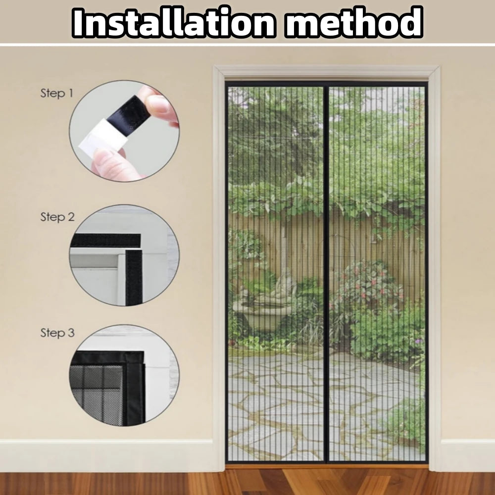 New No-Punch Magnetic Screen Door Curtain - Automatic Closing Anti-Mosquito Insect Fly Bug Protection for Household Ventilation