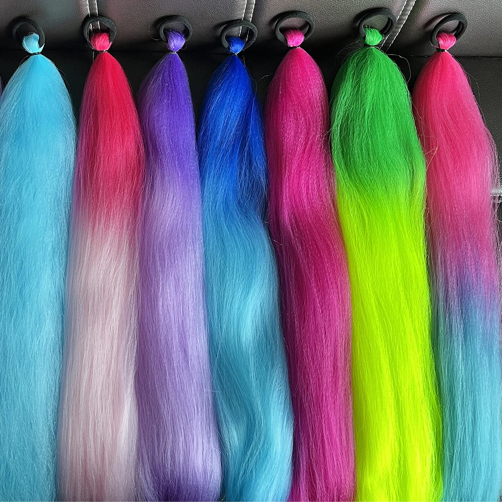 2PCS Synthetic Straight Ponytail Hair Extensions – Colorful Braiding with Elastic Hair Tie for Women