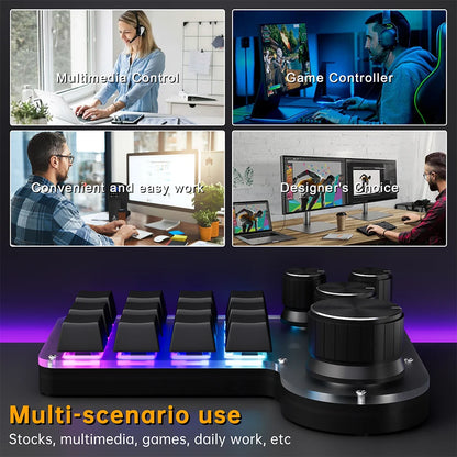 12-Key 4-Knob RGB Programming Macro Keyboard – Hot Swappable Mechanical Gaming Macropad for Photoshop, Editing & Custom Shortcuts