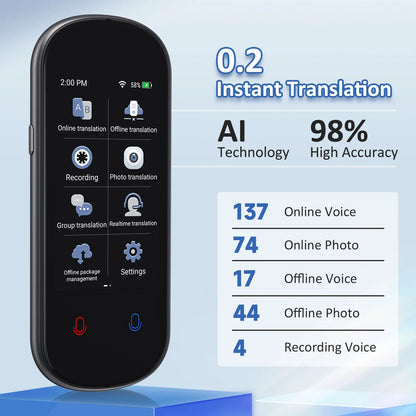 Z2 Instant AI Voice Translator – Portable Real-Time Language Translator Device with 3.1” Touch Screen, Photo Translation & Voice Recording for Travel, Business & Learning