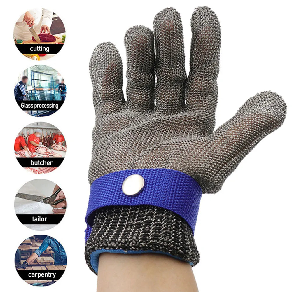 Stainless Steel Cut-Resistant Gloves - Anti-Cut, Wire Metal Mesh Hand Protection for Butchering, Gardening, and Work Safety