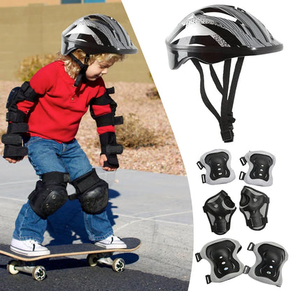 7-Piece Kids Bicycle Protective Gear Set – Helmet, Knee & Elbow Pads for Boys & Girls, Adjustable 48-55cm, Ages 5-12