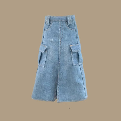 Handmade Blythe Doll Clothes – Off-Shoulder Sweater & Split Denim Long Skirt Mini Dress for 1/6 OB24 Dolls