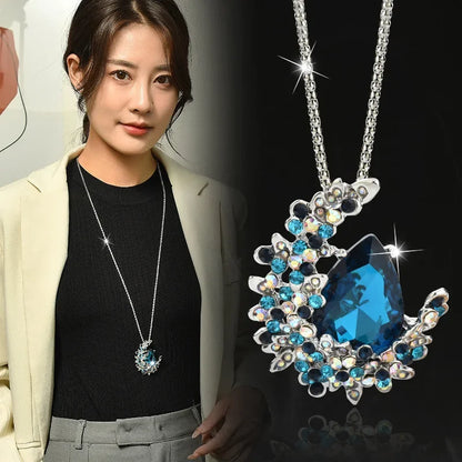 Opal Tulip Long Sweater Necklace – Elegant Floral Pendant Chain for Women Autumn Winter Fashion Accessories