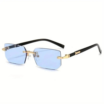 Rimless Rectangle Sunglasses – Unisex Small Square Fashion Shades, Lightweight UV Protection for Summer Travel