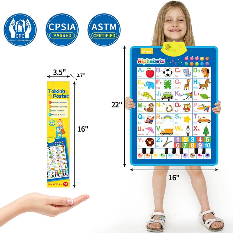 Electronic English Alphabet Wall Chart – Talking ABCs, 123s & Music Poster, Educational Learning Toy for Toddlers & Kids