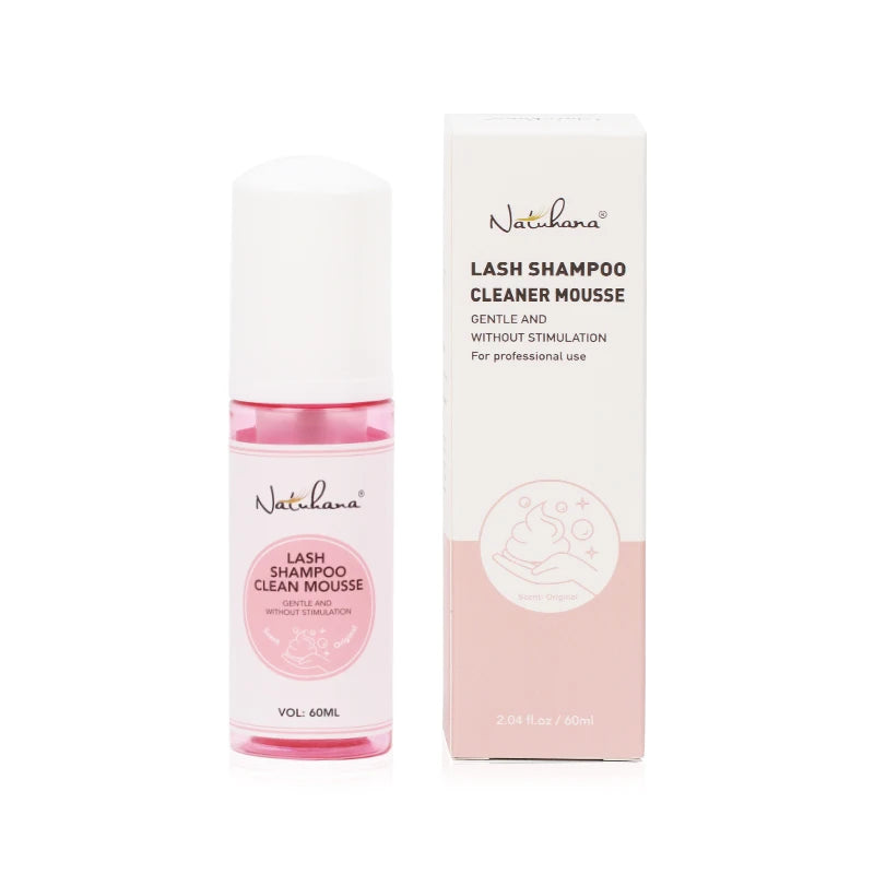 NATUHANA 60ml Gentle Lash Cleansing Mousse - Eyelash Shampoo for Extensions, Grafting, Makeup Removal & Glue Cleanser