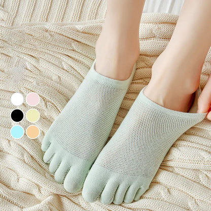 Men & Women Five-Finger Toe Socks – Breathable Mesh No-Show Ankle Sports Socks, Sweat-Absorbing Cotton Short Boat Socks