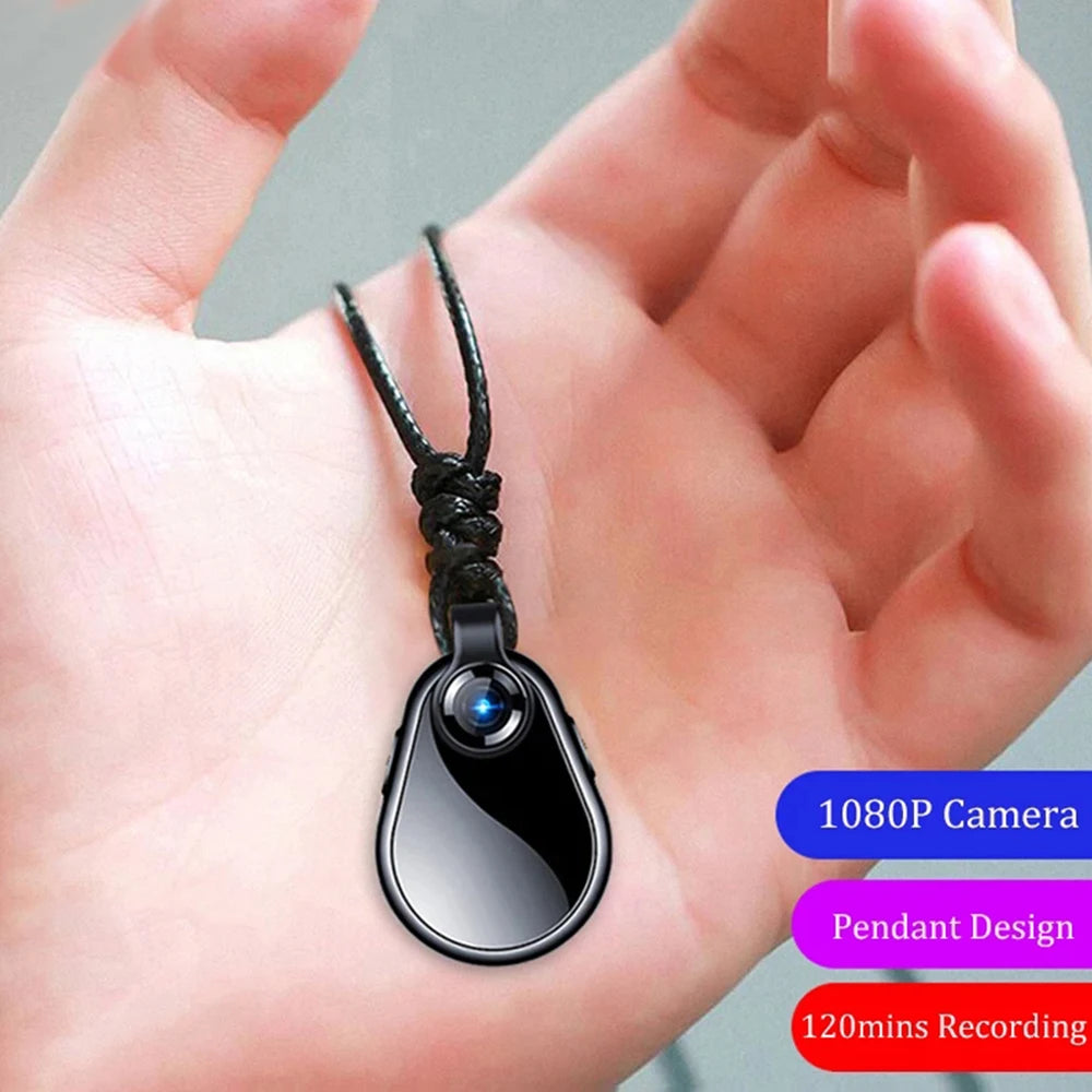 1080P Mini Hidden Action Camera - Wide Angle Portable Necklace Audio & Video Recorder with 8–128GB Support