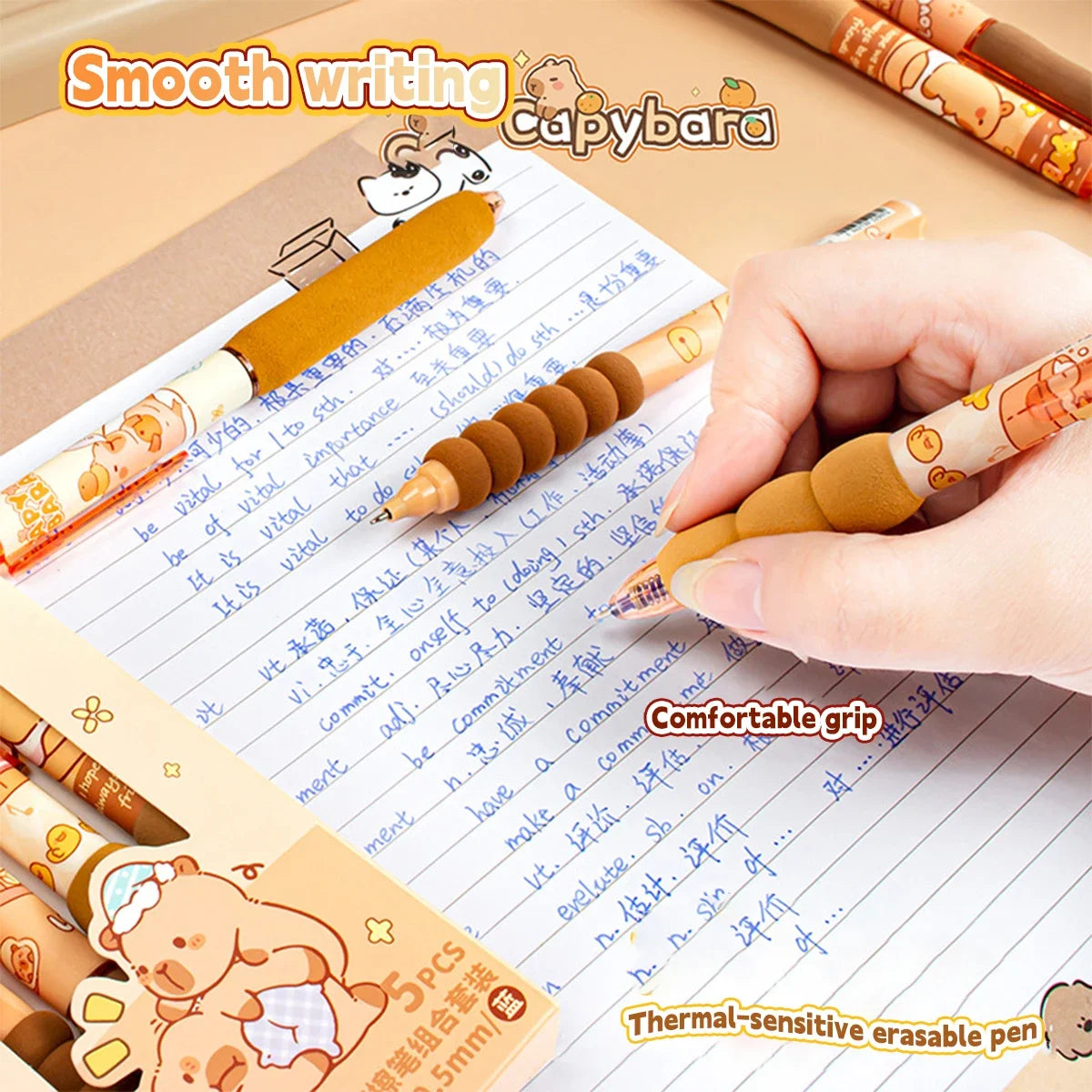 Cute Capybara Gel Pens – Erasable & Refillable Smudge-Free Ink Pens for School, Office, Stationery & Gifts