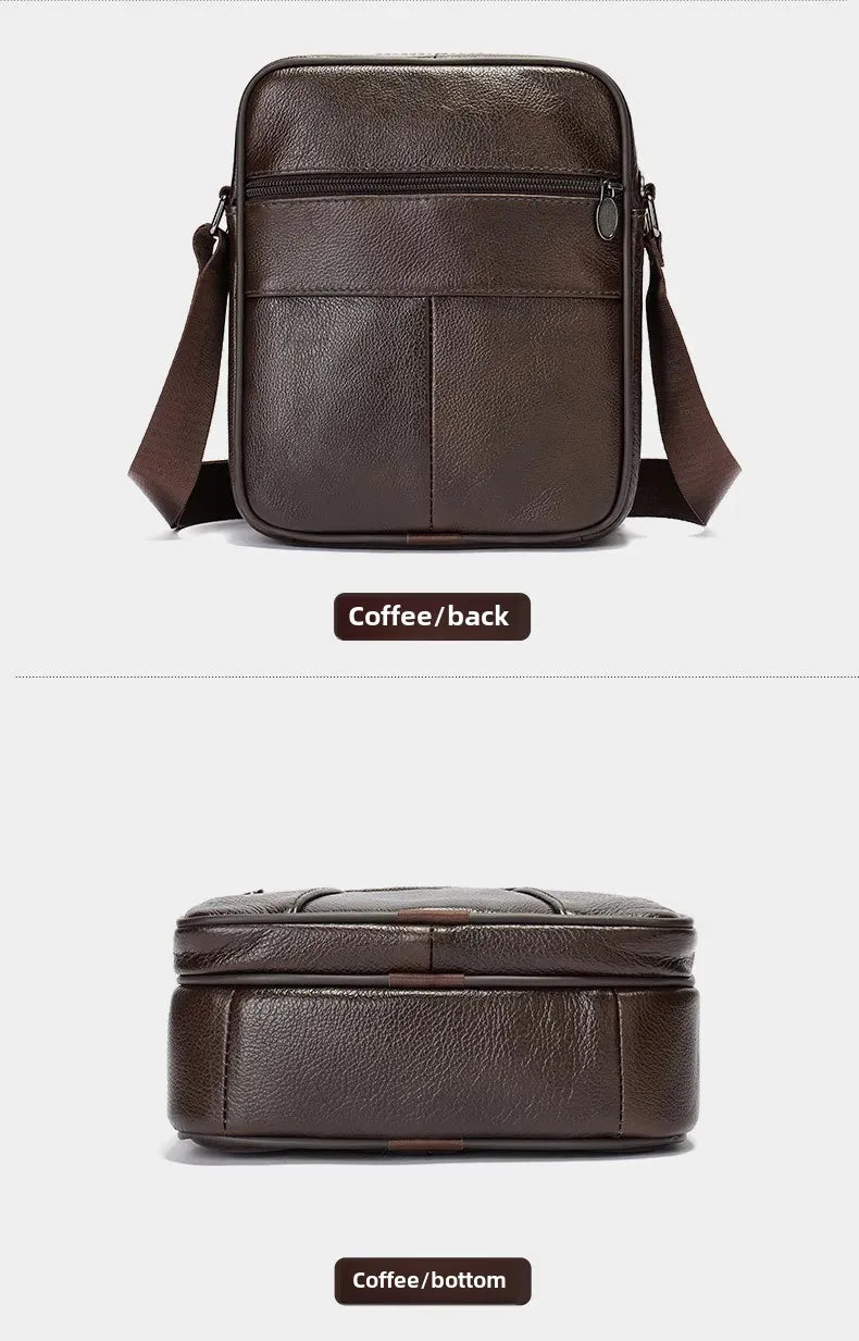 Men’s Genuine Leather Crossbody Bag – Small Outdoor Casual Bag for Motorcycle and Daily Use