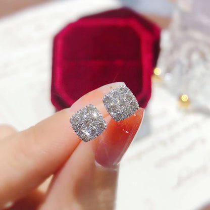 Huitan Square CZ Stud Earrings for Women – Simple Shiny Inlaid Crystal Ear Piercing Jewelry for Teens & Statement Fashion Accessories