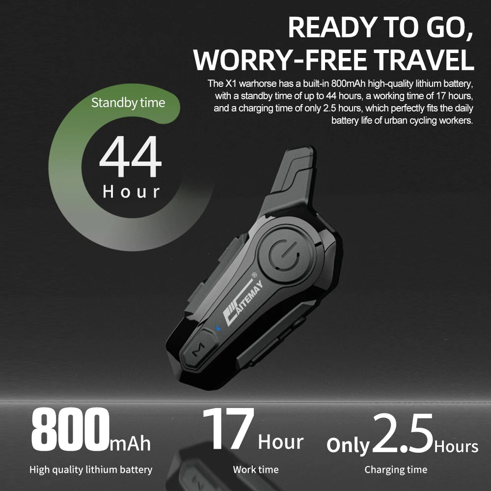1/2X Bluetooth V5.3 Motorcycle Helmet Intercom Headset – 1000M Noise-Reduction Interphone with Music Sharing for Moto Riders
