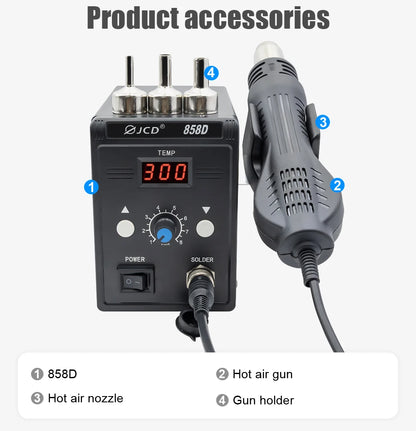 JCD Hot Air Gun 858D – 700W BGA Rework Solder Station, SMD SMT Welding Heat Gun, 220V/110V Repair Tool
