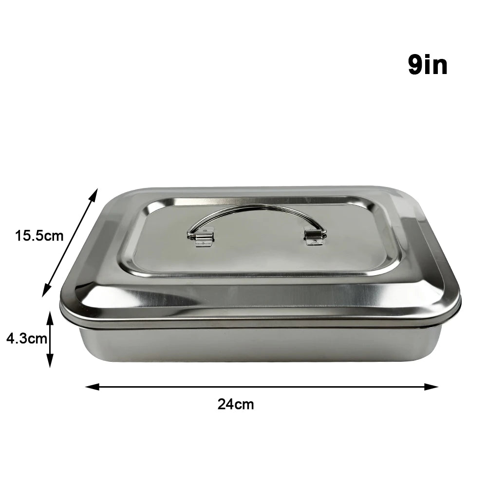 Stainless Steel Dental Instruments Tray with Lid – Surgical Sterilization & Disinfection Container