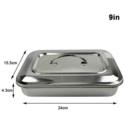Stainless Steel Dental Instruments Tray with Lid – Surgical Sterilization & Disinfection Container
