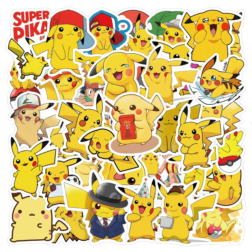 10/30/60-Piece Pokémon Pikachu Sticker Set - Cute Cartoon Vinyl Decals for Laptops, Notebooks, Skateboards, Bikes, and Suitcases