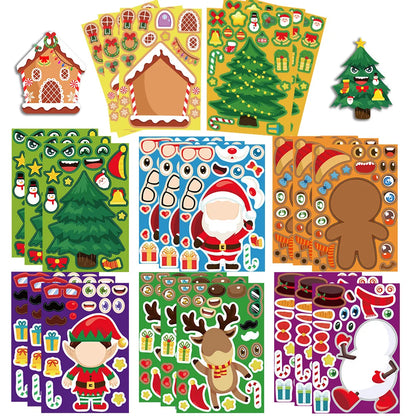8-Piece Christmas Snowman Puzzle Stickers – Cartoon Face-Making Waterproof Craft Decals for Holiday Party