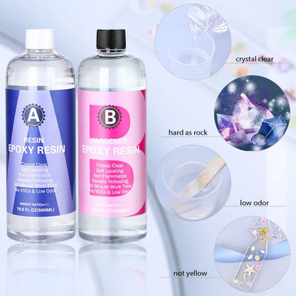 1:1 Crystal Clear Epoxy Resin Kit – High Gloss, Bubble-Free Art Resin for Coating, Casting & DIY Jewelry Making