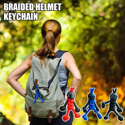 Handmade Building Block Biker Helmet Keychain – Braided Paracord Bag Pendant for Backpack & Doll Hanging