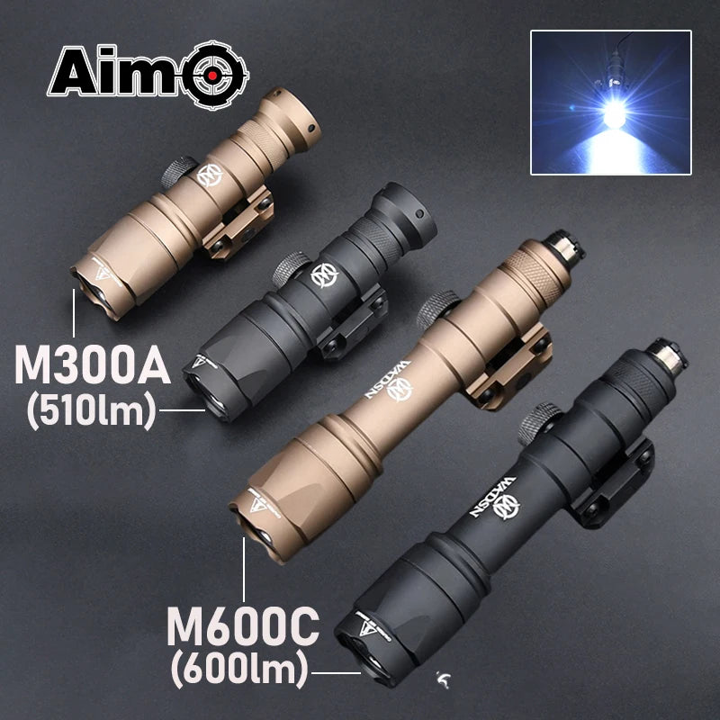 WADSN Airsoft M600C/M600/M300 Tactical Scout Light – AR15 Rifle LED Flashlight, Hunting Spotlight, 20mm Rail Mount