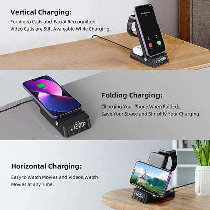 15W 4-In-1 Wireless Charger Stand: Fast Charging Dock Station for iPhone 14/13/12/11/X, Samsung Galaxy S22/S21, Apple Watch, Airpods