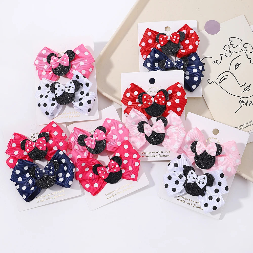 2pcs/Set Girls Polka Dot Bow Hair Clips – Cute Toddler Cartoon Hairpins, Baby Boutique Hair Accessories