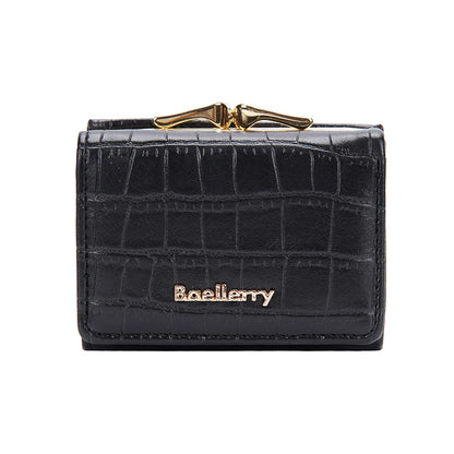Baellerry Short Women’s Wallet — Crocodile Pattern Coin & Card Holder with Photo Slots, Hasp Purse for Girls