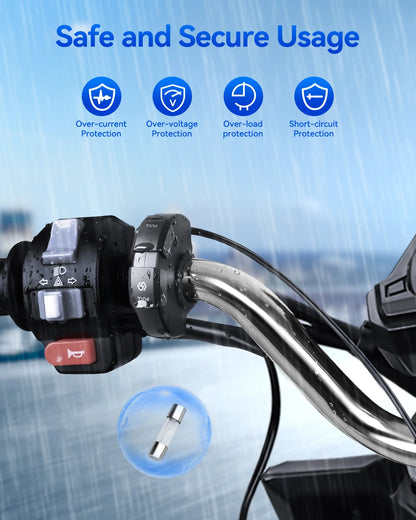 Extractme QC3.0 30W USB Fast Charger – Waterproof Motorcycle Handlebar Mount for Bikes & Cameras