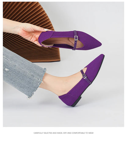 2024 Women's Flat Shoes – Pointed Toe Soft Knitted Sole, Breathable & Comfortable Spring and Autumn New Model