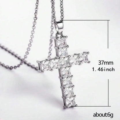 Fashion Gold Necklace for Women – Multi-Color Crystal Jesus Cross Pendant, Party & Leisure Jewelry
