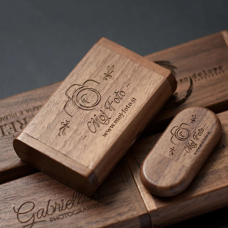 Custom Logo Wooden USB 2.0 Flash Drive with Box – 4GB 16GB 32GB 64GB Memory Stick for Wedding Photography Gifts