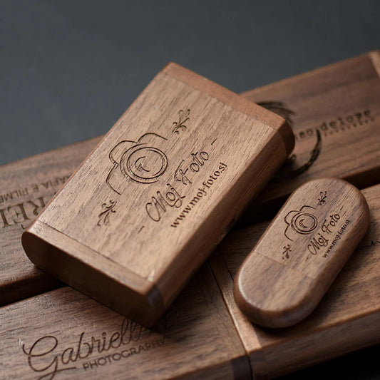 Custom Logo Wooden USB 2.0 Flash Drive with Box – 4GB 16GB 32GB 64GB Memory Stick for Wedding Photography Gifts