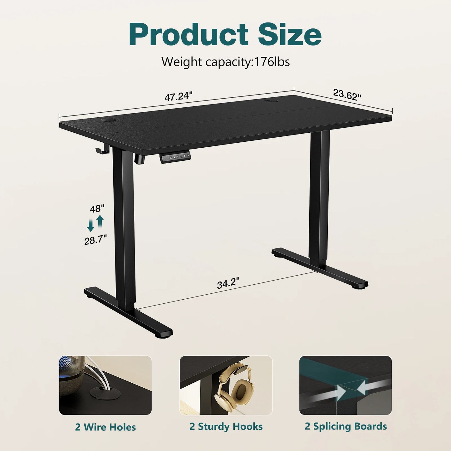 Electric Standing Computer Desk – Height Adjustable Ergonomic Workstation with Metal Frame for Home or Office