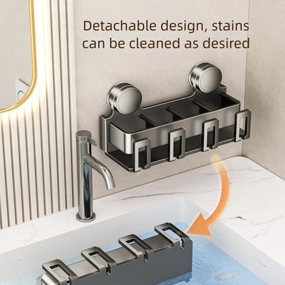 No-Drill Suction Cup Toothbrush Holder with Cup – Wall-Mounted Bathroom Storage Rack for Electric Toothbrush & Mouthwash