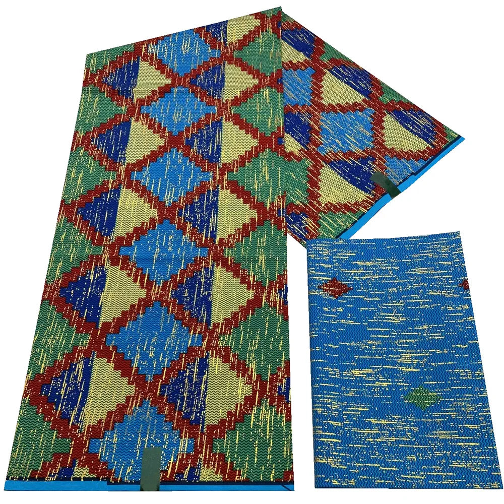 Kente Golden Wax Cotton Fabric - African Dutch Nigerian Ankara Batik Party Dress Fabric 2+4 Yards