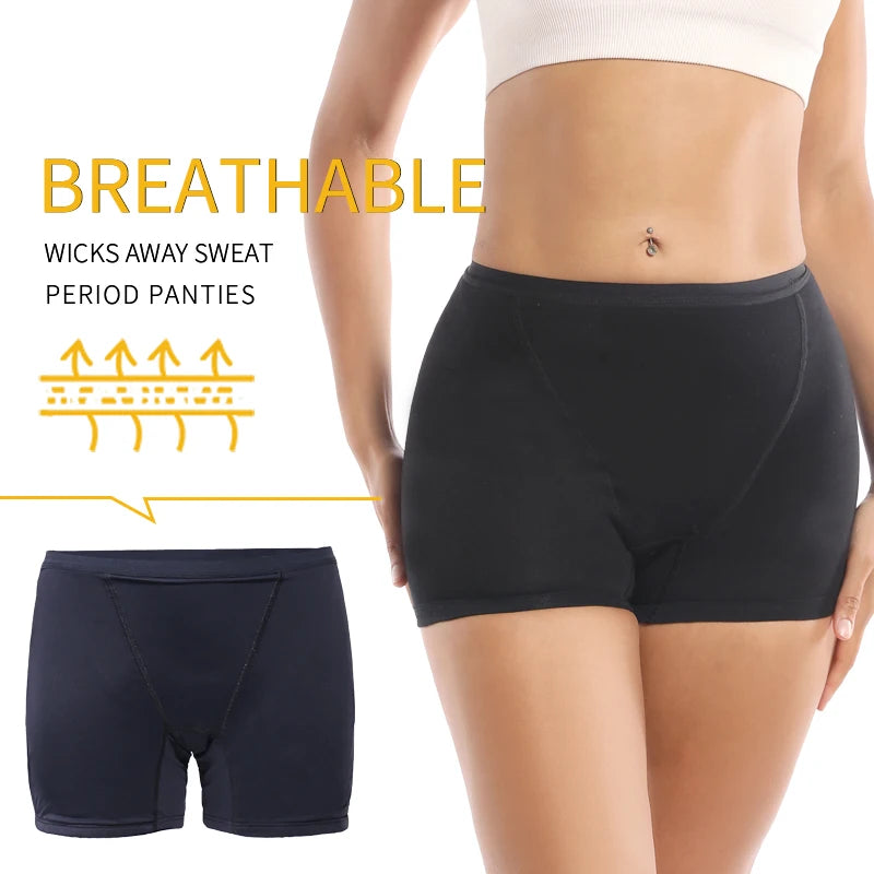 Heavy Flow Menstrual Period Underwear for Women, 4-Layer Leak Proof Cotton Boyshort Boyshorts, Absorbent Overnight Incontinence Boxer Briefs