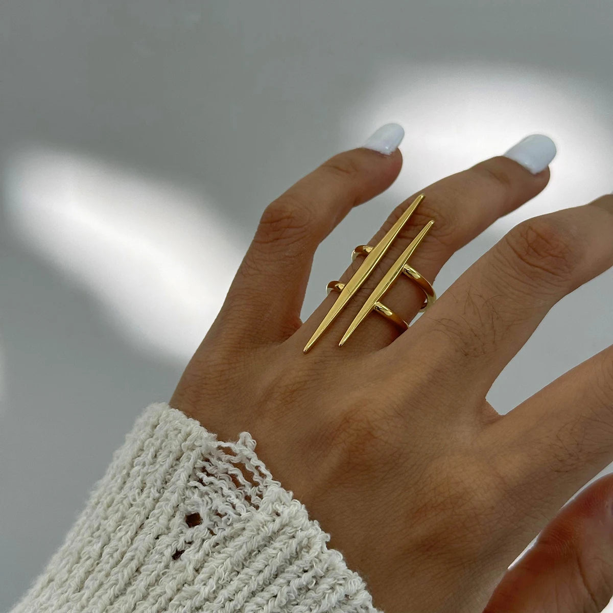 Vintage 18K Gold Plated Double Line Open Ring – Stainless Steel Women’s Anti-Allergic Daily Jewelry