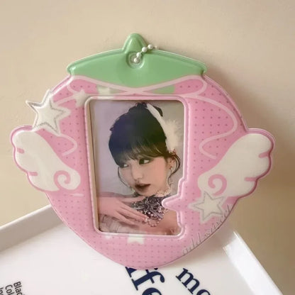 Strawberry K-Pop Photocard Holder Keychain - 3-Inch Idol Fan Bag Decoration Pendant