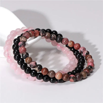 3Pcs Natural Stone Bracelet Set: 8mm Rhodonite, Rose Quartz, Amethysts, Hematite - Unisex Jewelry for Women & Men