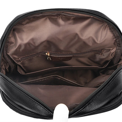 Luxury Leather Backpack for Women - Vintage Black Daypack, Casual School Bag for Girls, Mochila Rucksack Style