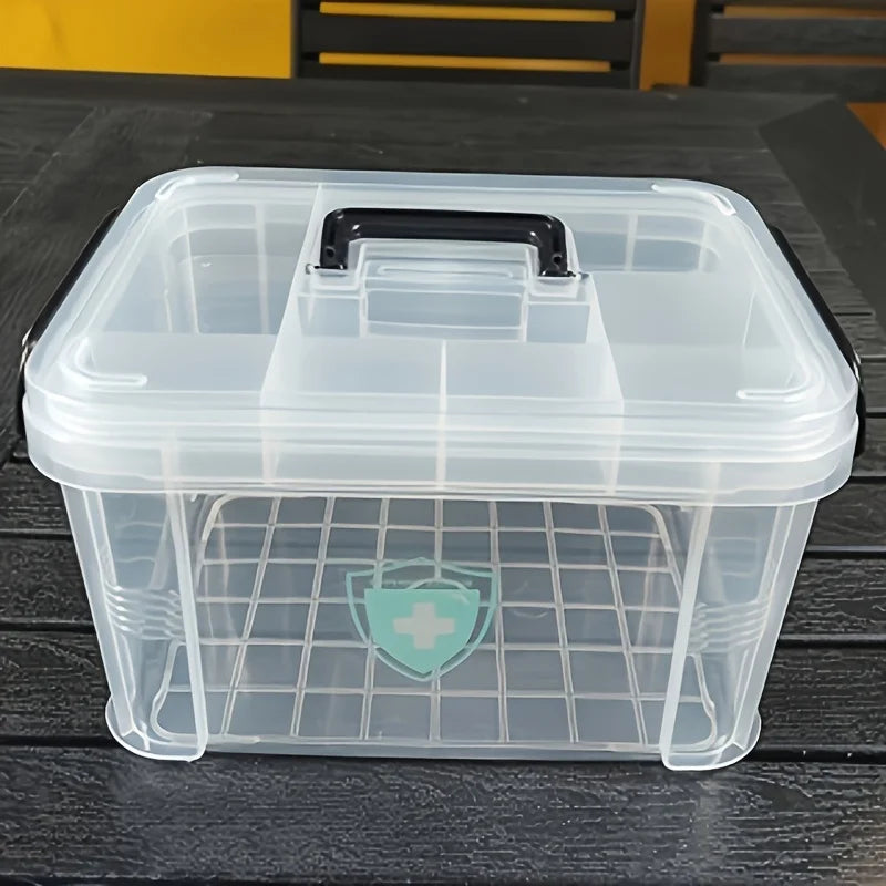Large Capacity Double-Layer Medicine Organizer Box – Waterproof Transparent Storage Case for Home & Travel