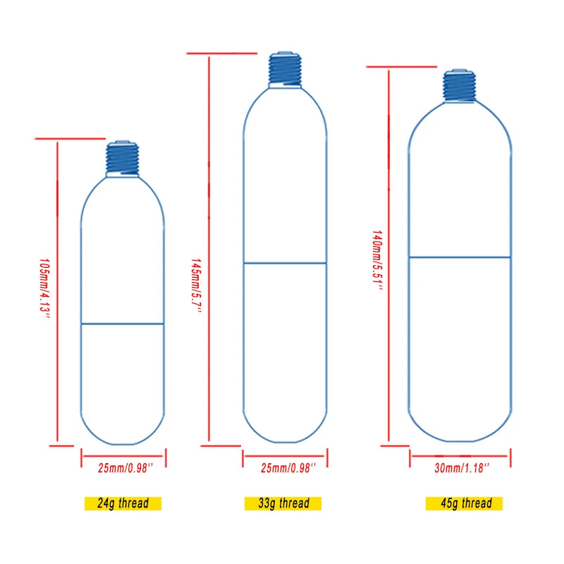 3/8-24UNF CO2 Cartridges – High Pressure Stainless Steel Rechargeable Cylinder for Oxygen Training, Scuba & Rescue Vest
