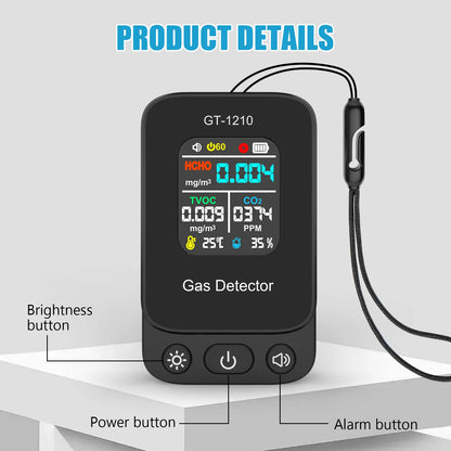 5-in-1 Air Quality Monitor - CO2 HCHO TVOC Gas Detector with Temperature & Humidity Meter Sensor